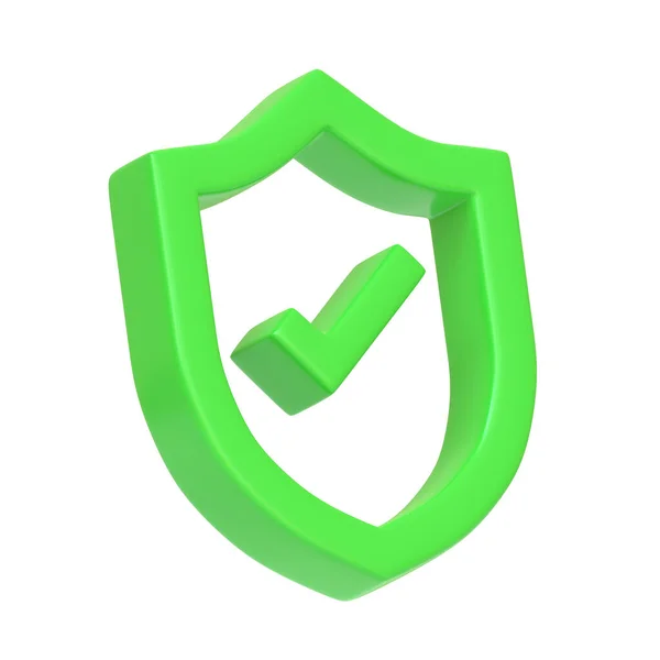 Green Outline Shield Shape Tick Symbol Isolated White Background Icon — Stock Photo, Image