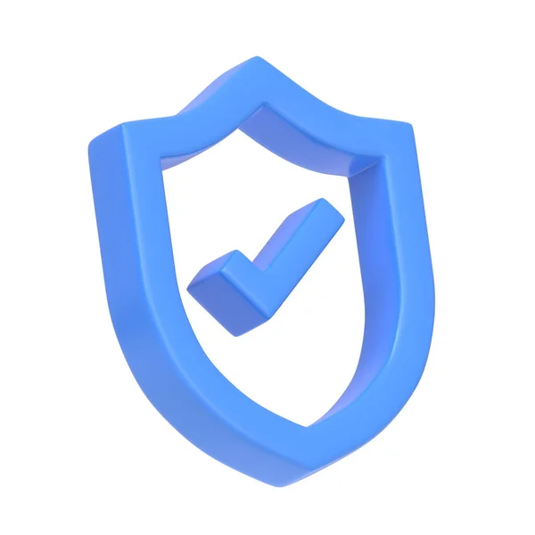 Blue Outline Shield Shape Tick Symbol Isolated White Background Icon — Stock Photo, Image