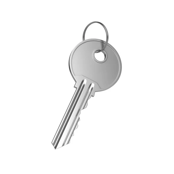 Нікелевий Ключ Дверей Кільцем Ізольовано Білому Тлі Ілюстрація Рендеринга — стокове фото