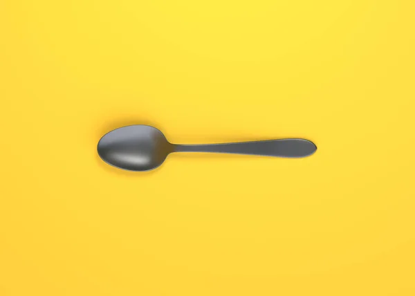 黄色背景的勺子顶部视图 家庭厨房用具和炊具 3D渲染3D示例 — 图库照片