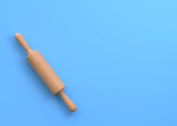 Wooden Rolling Pin Blue Background Top View Home Kitchen Tools — Stock Photo, Image