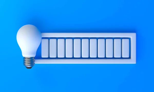 Loading bar with light bulb on blue background. 3d rendering illustration