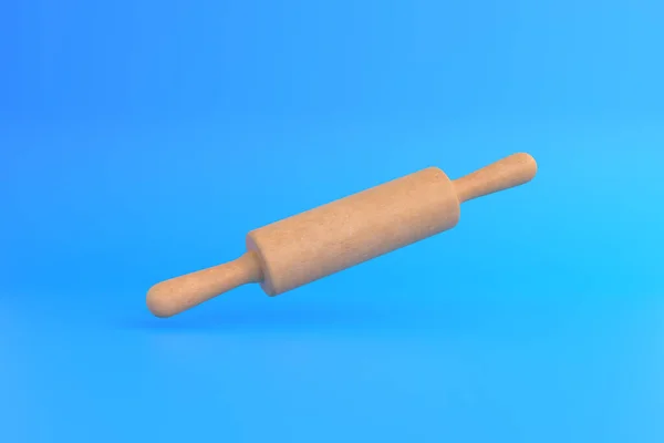 Wooden Rolling Pin Blue Background Home Kitchen Tools Accessories Cooking — Stock Photo, Image