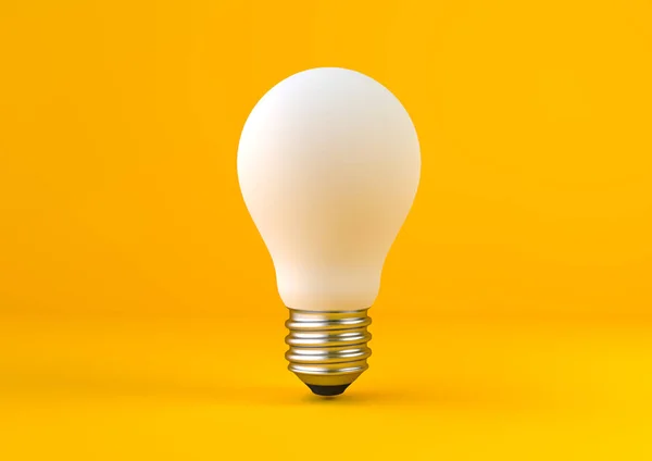 亮黄色背景的白色灯泡 简约的概念 聪明的概念 孤立的灯 3D渲染说明 — 图库照片