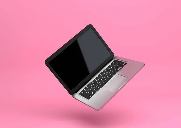 Notebook Del Computer Portatile Modello Con Sfondo Colore Rosa Pastello — Foto Stock