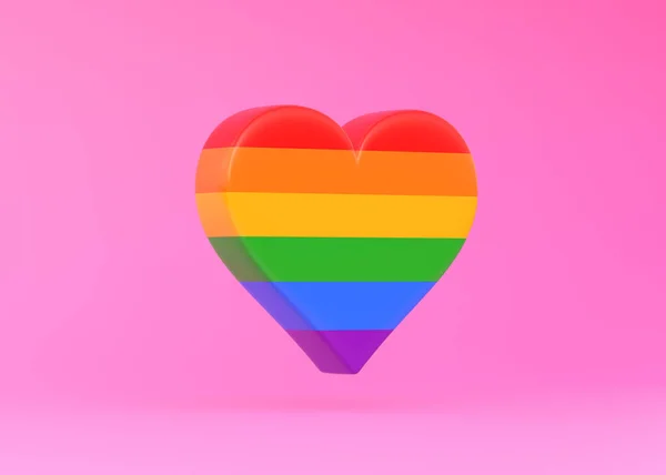 Geleneksel LGBT topluluğunun bayrağı bir kalp şeklinde yerleştirilmiştir, kopyalama alanı ile pembe bir zemin üzerinde sevgi ve kendi kaderini belirleme özgürlüğünü sembolize eder. 3d görüntüleme 3d