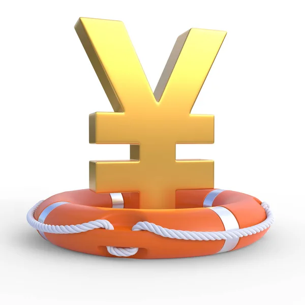Goldenes Yen Zeichen Rettungsring Isoliert Auf Weißem Hintergrund Das Konzept — Stockfoto