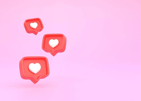 ピンクの背景に音声バブルアイコンのハート ハートのソーシャルメディア通知アイコンのような愛 絵文字 チャット ソーシャルネットワーク 3Dレンダリング 3Dイラスト — ストック写真