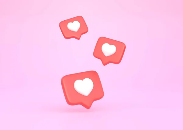 ピンクの背景に音声バブルアイコンのハート ハートのソーシャルメディア通知アイコンのような愛 絵文字 チャット ソーシャルネットワーク 3Dレンダリング 3Dイラスト — ストック写真