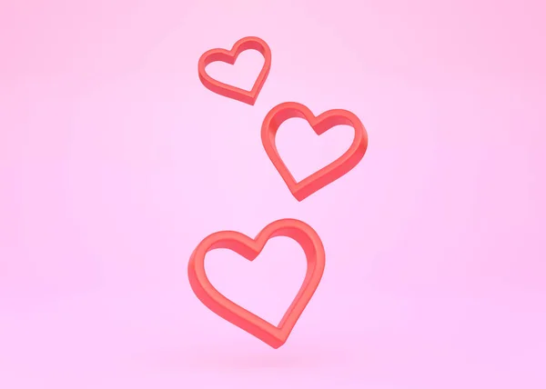 Κόκκινες Καρδιές Ροζ Φόντο Δημιουργική Ελάχιστη Έννοια Σαν Σημάδι Απόδοση — Φωτογραφία Αρχείου
