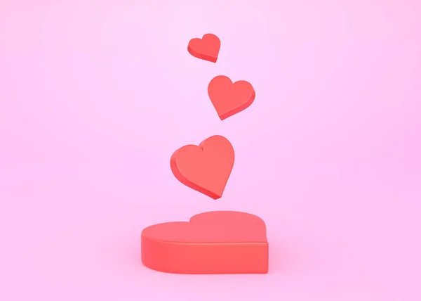 Κόκκινες Καρδιές Ροζ Φόντο Δημιουργική Ελάχιστη Έννοια Σαν Σημάδι Απόδοση — Φωτογραφία Αρχείου