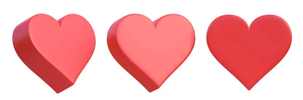Набір Плоских Червоних Сердець Ізольовані Білому Тлі Знак Візуалізація Ілюстрація — стокове фото
