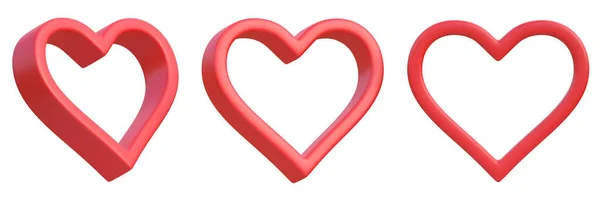 Набір Порожніх Червоних Сердець Ізольовано Білому Тлі Знак Візуалізація Ілюстрація — стокове фото