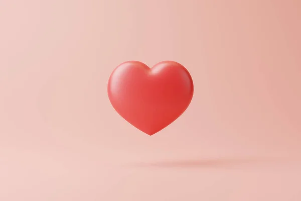 コピースペースのあるパステルピンクの背景に赤いハート ハートと愛のアイコン バレンタインデーだ 正面図 3Dレンダリング図 — ストック写真