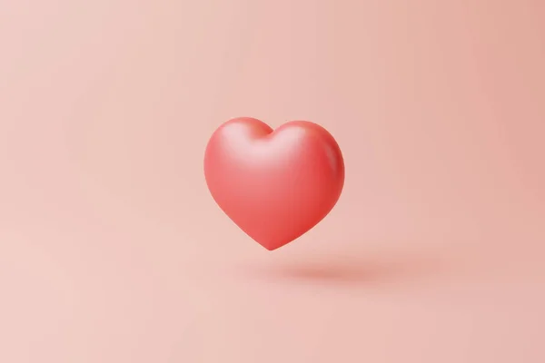 Red heart on a pastel pink background with copy space. Heart and love icon. Valentine\'s day. 3d render illustration