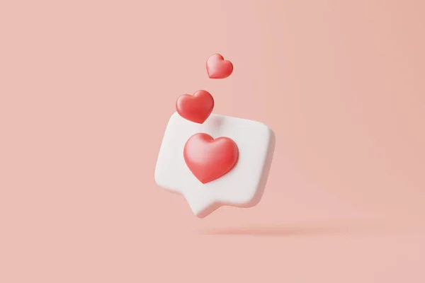 Pastel Arka Planda Kırmızı Kalpler Uçuşan Konuşma Balonu Resimleme — Stok fotoğraf