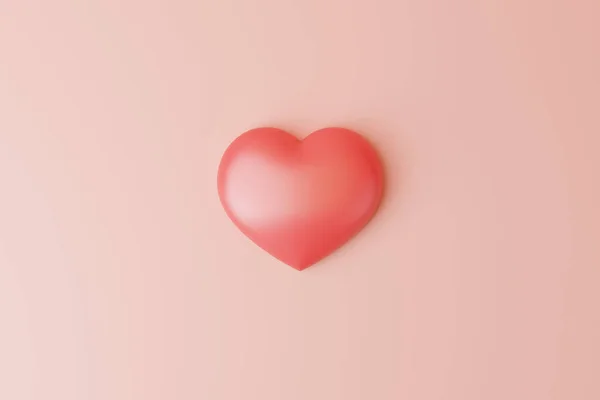 Corazón Rojo Sobre Fondo Rosa Pastel Con Espacio Para Copiar —  Fotos de Stock