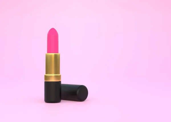 Pinkfarbener Lippenstift Nahaufnahme Auf Pastellrosa Hintergrund Mit Kopierraum Damenkosmetik Für — Stockfoto