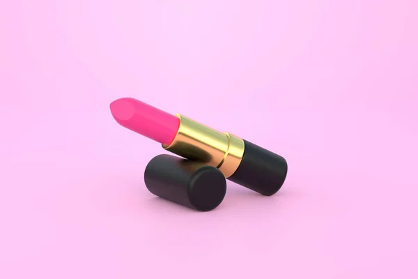 Pink Lipstick Close Pastel Pink Background Copy Space Women Cosmetics — Stock Photo, Image
