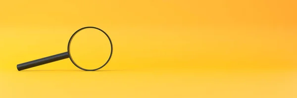 Vergrootglas Vliegt Zweeft Gele Achtergrond Zoek Vind Ontdek Het Concept — Stockfoto