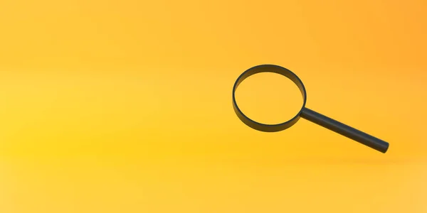 Magnifying Glass Flies Soars Yellow Background Search Find Discover Concept — Stock Photo, Image