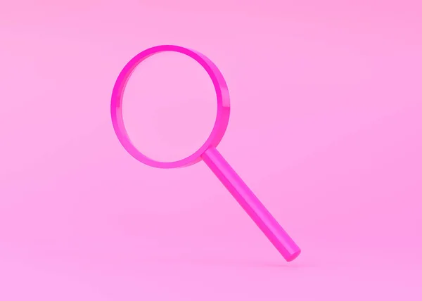 Vergrootglas Vliegt Zweeft Roze Achtergrond Zoek Vind Ontdek Het Concept — Stockfoto