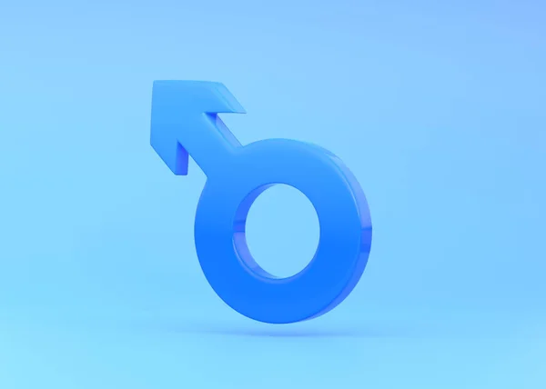 色彩艳丽的蓝色背景上的男性符号 最低纲领的概念 性符号 Mars的签名性别图标 人的象征 3D渲染3D说明 — 图库照片