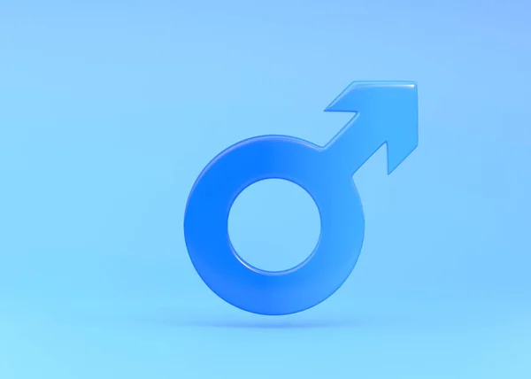 色彩艳丽的蓝色背景上的男性符号 最低纲领的概念 性符号 Mars的签名性别图标 人的象征 3D渲染3D说明 — 图库照片