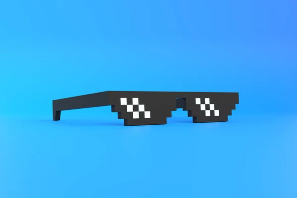 青い背景にミームピクセルの眼鏡 ミニマルなコンセプト 3Dレンダリング3Dイラスト — ストック写真