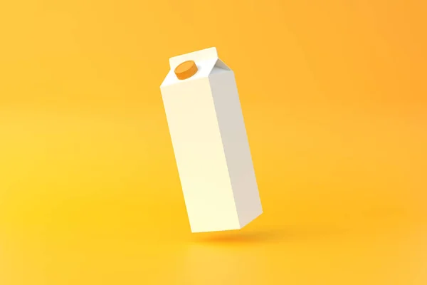 Confezione Cartone Latte Cadente Fondo Giallo Concetto Latticini Modello Burattino — Foto Stock