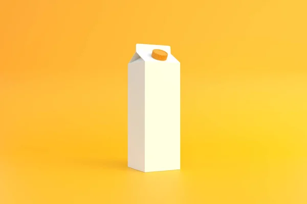 黄色の背景にミルクカートンパック 乳製品の概念 モックアップ テンプレート 3Dレンダリング3Dイラスト — ストック写真