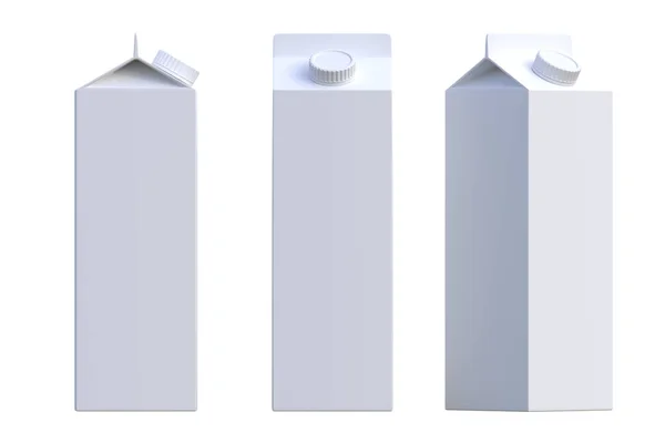 白い背景にミルクカートンパック 乳製品の概念 モックアップ テンプレート 3Dレンダリング3Dイラスト — ストック写真
