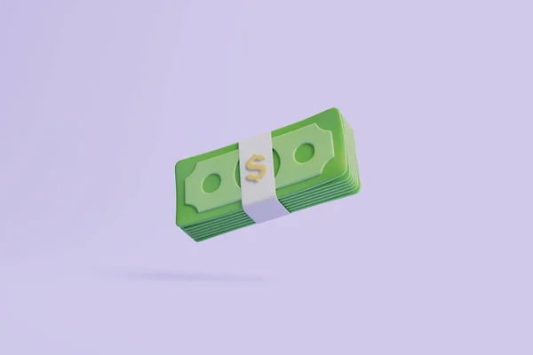 Bundle Money Icon Perple Background Dollars Money Payment Concept Minimalist — Stock Photo, Image