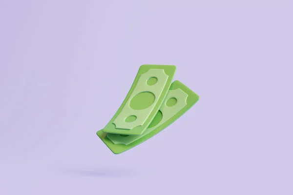 Иконка Зеленых Бумажных Банкнот Выделена Фиолетовом Фоне Концепция Денег Платежей — стоковое фото