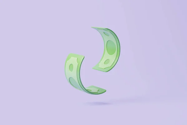 Зелені Банкноти Паперу Ізольовані Фіолетовому Фоні Гроші Концепція Оплати Мінімалістична — стокове фото
