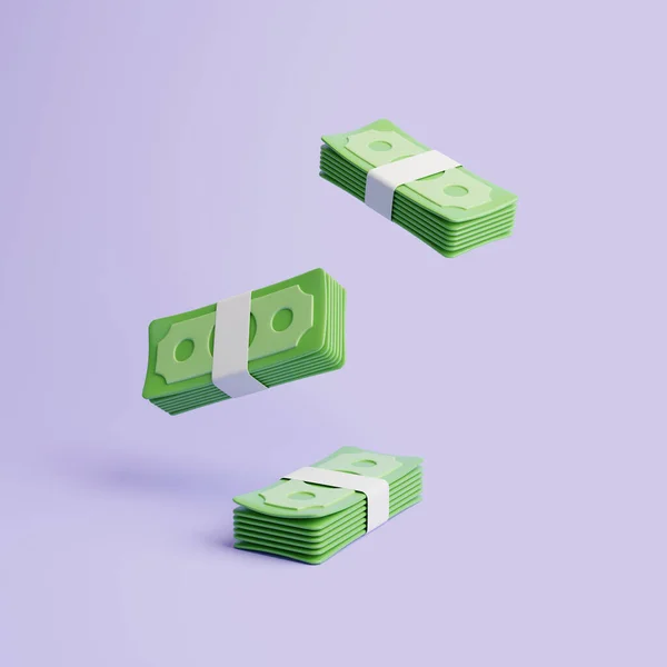 Group Bundles Money Floating Purple Pastel Background Dollars Money Payment — Stock Photo, Image