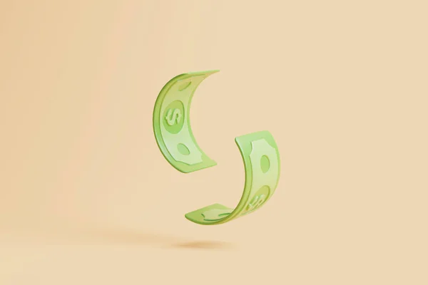 緑の紙幣のアイコンはベージュの背景に孤立している お金と支払いの概念 ミニマリストの3Dレンダリングイラスト — ストック写真