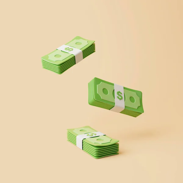 Bundles Money Floating Beige Background Dollars Money Payment Concept Minimalist — Stock Photo, Image
