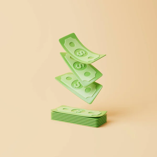 Sada Zelených Bankovek Plovoucí Pastelově Béžovém Pozadí Americké Dolary Koncept — Stock fotografie