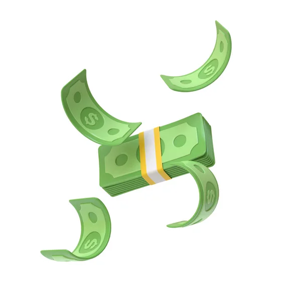 Pacote Notas Dólar Dinheiro Flutuando Sobre Fundo Branco Dinheiro Conceito — Fotografia de Stock