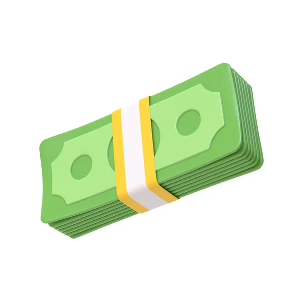 白い背景にドル紙幣の束 お金と支払いの概念 ミニマリストの3Dレンダリングイラスト — ストック写真