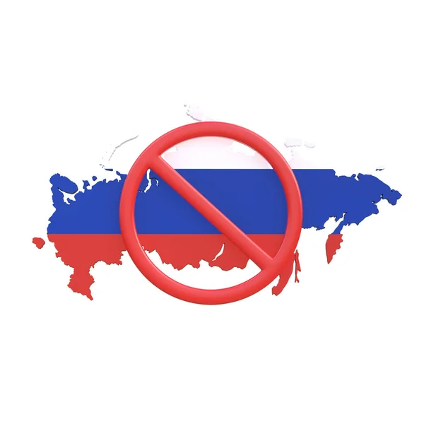 Ρωσικός Χάρτης Κόκκινο Στοπ Ρωσία Στην Απαγορευτική Πινακίδα Render Illustration — Φωτογραφία Αρχείου