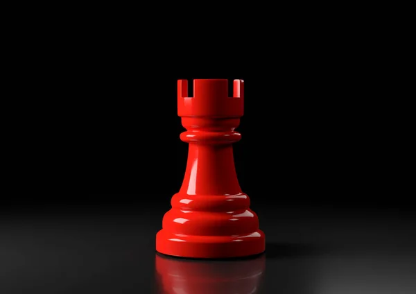 红车国际象棋 站在黑色的背景 国际象棋游戏人物 领导成功的商业概念 国际象棋棋子棋盘游戏战略游戏 3D说明 3D渲染 — 图库照片