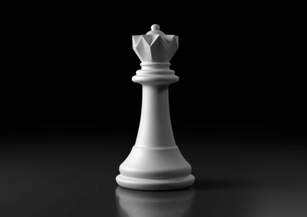 Biała Królowa Szachów Stojąca Czarnym Tle Figurka Gry Szachy Koncepcja — Zdjęcie stockowe