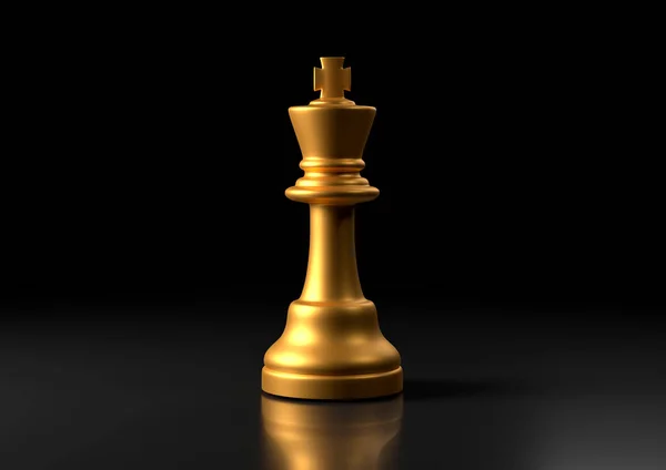 金王棋 站在黑色背景 国际象棋游戏人物 领导成功的商业理念 国际象棋棋子棋盘游戏战略游戏 3D说明 3D渲染 — 图库照片