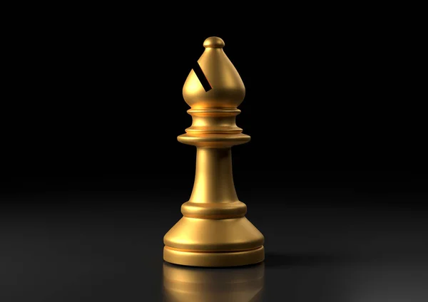 金主教国际象棋 站在黑色背景 大象国际象棋游戏的雕像 领导成功的商业概念 国际象棋棋子棋盘游戏战略游戏 3D说明 3D渲染 — 图库照片