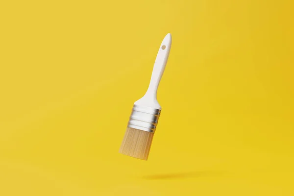 Paint Brush Floats Air Yellow Background Repair Concept Render Illustration — Stock Photo, Image