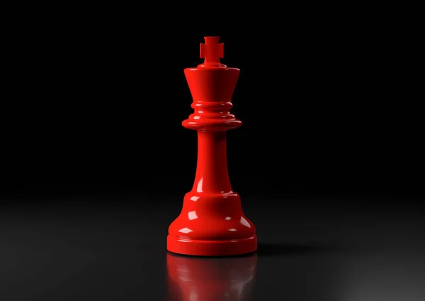 红色王棋 站在黑色背景下 国际象棋游戏人物 领导成功的商业理念 国际象棋棋子棋盘游戏战略游戏 3D说明 3D渲染 — 图库照片