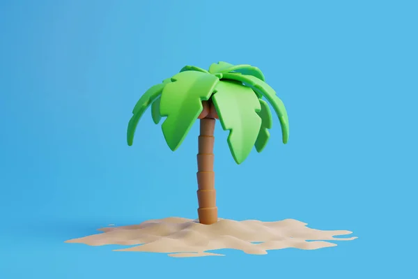 Cartone Animato Palma Tropicale Con Spiaggia Sabbia Sfondo Blu Concetto — Foto Stock