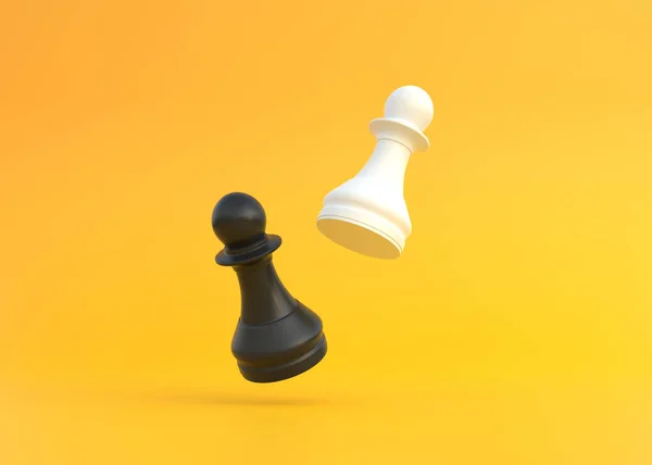现实的典当 背景明亮的黄色 复制空间 国际象棋棋子最小的创造性战斗概念 3D渲染3D示例 — 图库照片